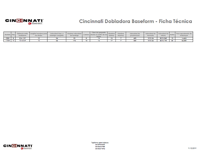 Ficha técnica dobladora Baseform Cincinnati